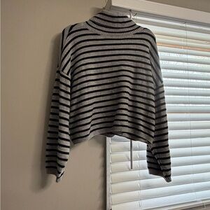 Striped Gray and Black Turtleneck Sweater